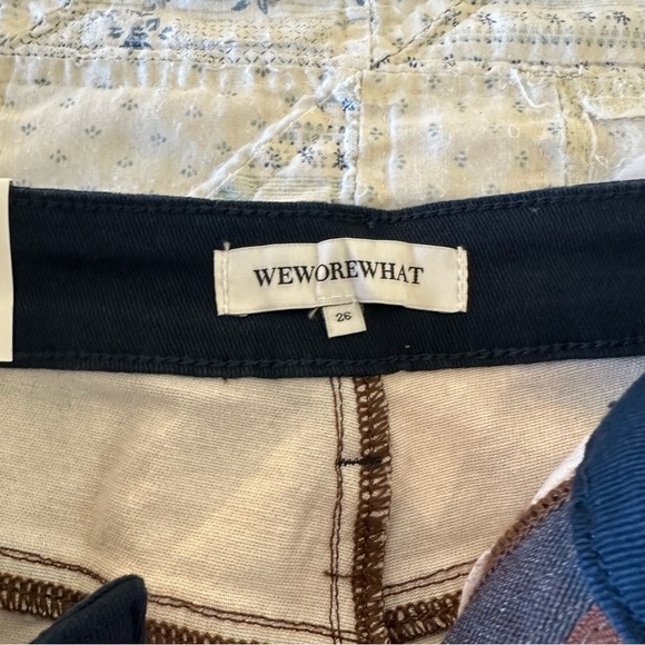 NWT WeWoreWhat color block icon jean brown and navy check plaid 70s inspired - Picture 7 of 10